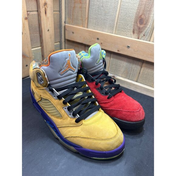Nike Air Jordan 5 Retro What The CZ5725-700 Size 11 Yellow Red Suede Sneakers - Picture 1 of 11